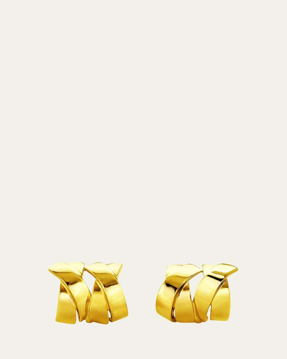 18K Yellow Gold Double X Clip On Earrings